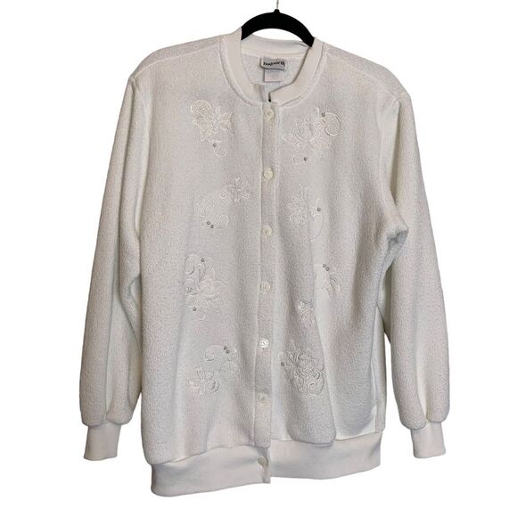 BonWorth Sweater Womens Small white Embroidered Faux Pearls Button Up Vintage - Picture 10 of 12